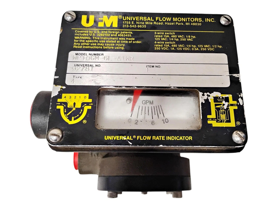 Universal Flow Monitor WP10GM-6L-A1WR 92781 Type 4 0-10 GPM LL Series Flow Meter