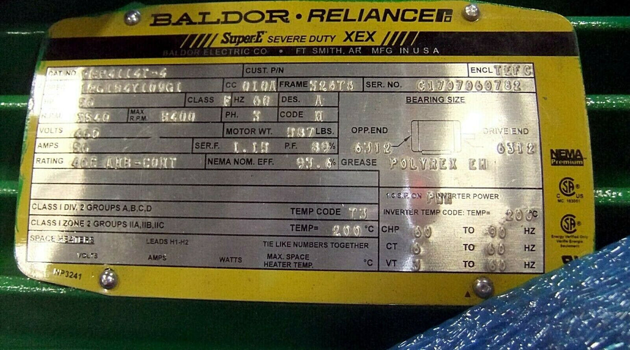 Baldor Reliance 50 HP Foot Mounted Motor ECP4114T-4