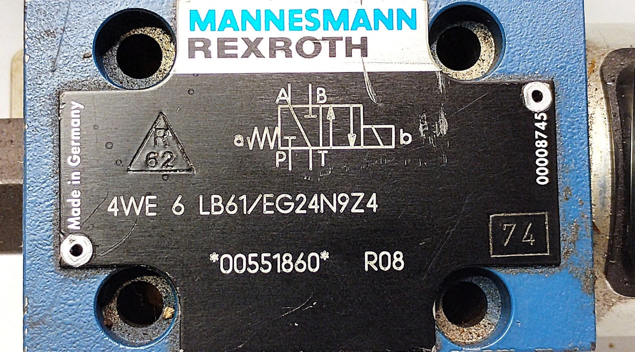 Rexroth 4WE 6 LB61/EG24N9Z4 Hydraulic Directional Control Valve w/ 24 V DC Coil