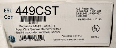 GE ESL 449CST 12-24 V DC 4-Wire Smoke Detector w/ Built-In Sounder & Heat Sensor